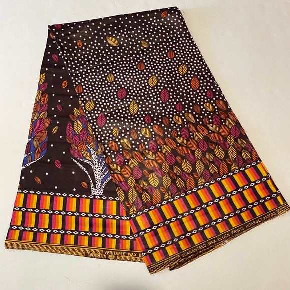African Print Ankara Colorful Fall Leaves Print Cotton Multicolor Fabric - Picture 1 of 2